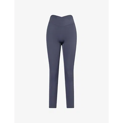 Adanola Womens Midnight Blue Ultimate Wrap-over Workout Leggings Xl In Gray