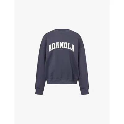 Adanola Womens Midnight Blue Varsity Oversized Cotton-fleece Sweatshirt Xl