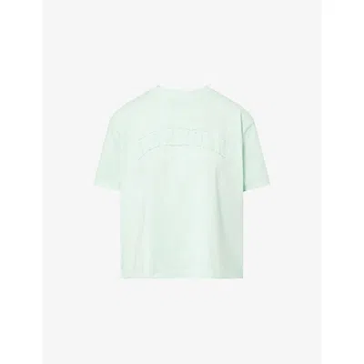 Adanola Womens Mint Green Varsity Raw-hem Cotton T-shirt