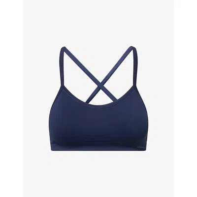 Adanola Womens Navy Blue Classic Seamless Cross-back Sports Bra Xl