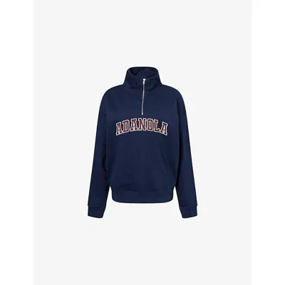 Adanola Womens Navy Blue/burgundy Varsity Funnel-neck Zip Sweatshirt