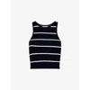 Adanola Womens Navy Blue/white Stripe Racer Crop Knit Vest Top