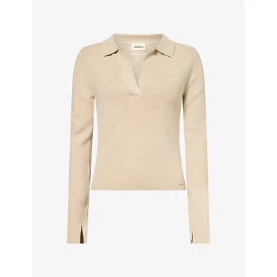Adanola Womens Oatmeal Collar Long-sleeve Knit Top In Neutral