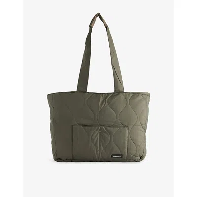 Adanola Womens Olive Green Logo-patch Slip-pocket Quilted Tote Bag
