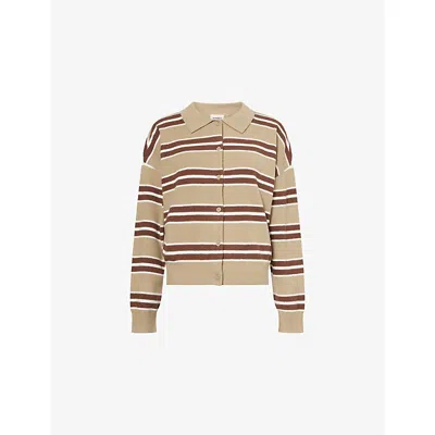 Adanola Womens Pistachio Stripe Collared Striped Knitted Cardigan Xs In Brown