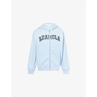 Adanola Womens  As Oversized Full-zip Cotton-jersey Hoody In Powder Blue/navy Blue
