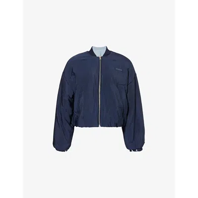 Adanola Womens  Reversible Padded Relaxed-fit Woven Jacket In Powder Blue/navy Blue
