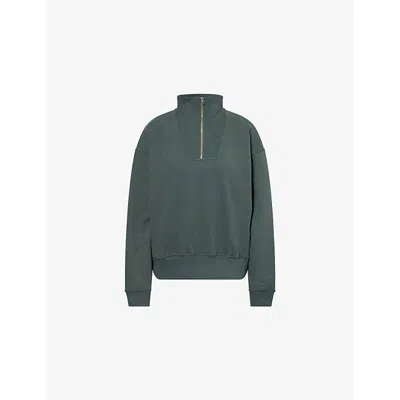Adanola Womens Sea Green Funnel-neck Relaxed Cotton-jersey Sweatshirt