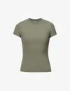 Adanola Womens Olive Green Soft Basics Brand-print Stretch-woven T-shirt In Olive Green