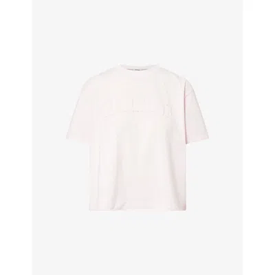 Adanola Womens Soft Pink Varsity Raw-hem Cotton T-shirt Xl In Multi