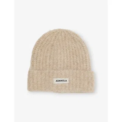 Adanola Womens Logo-embroidered Brushed Wool-blend Beanie Hat Stone In Orange