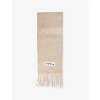 Adanola Womens Stone Logo-patch Brushed Wool Blend Scarf In Neutral