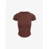 Adanola Womens Chocolate Brown Ultimate Curved-hem Stretch-woven Top In Red