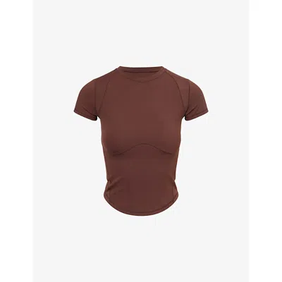 Adanola Womens Chocolate Brown Ultimate Curved-hem Stretch-woven Top In Red