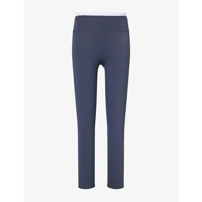 Adanola Womens Ultimate Double-layered Workout Leggings Midnight Blue/white