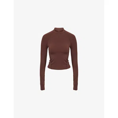Adanola Womens Chocolate Brown Ultimate Long-sleeves Stretch-woven Top Xl