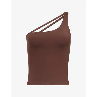 Adanola Womens Ultimate One-shoulder Stretch-jersey Tank Top Chocolate Brown
