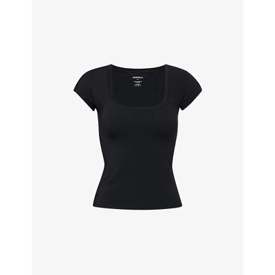 Adanola Womens Ultimate Scoop-neck Cap-sleeve Stretch-woven Top Black