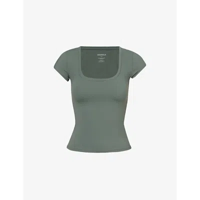 Adanola Womens Ultimate Scoop-neck Cap-sleeve Stretch-woven Top Sea Green