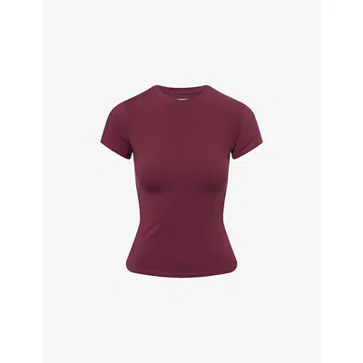 Adanola Womens Dark Cherry Ultimate Short-sleeves Stretch-woven Top Xs In Burgundy