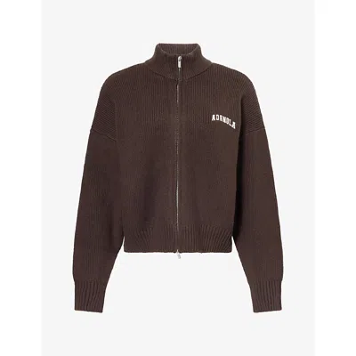 Adanola Womens Varsity Zip-up Funnel-neck Knit Sweatshirt Coffee Bean Xs