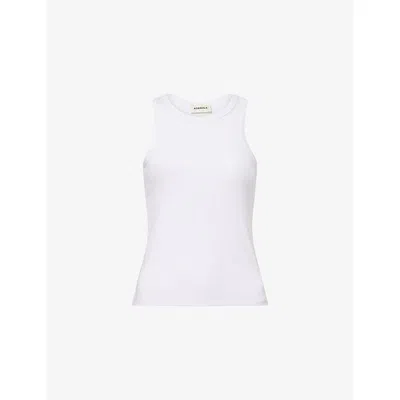 Adanola Womens White Ribbed Round-neck Stretch-modal Tank Top