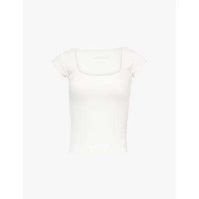 Adanola Womens Scoop-neck Ribbed Jersey Top White Xs