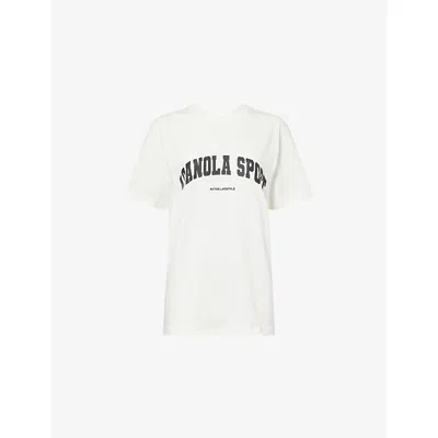 Adanola Womens  Logo-print Oversized Cotton T-shirt In White
