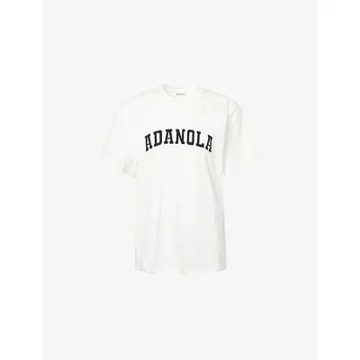 Adanola Womens White/black Varsity Short-sleeve Oversized Cotton T-shirt Xs