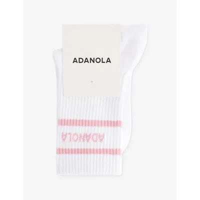 Adanola Womens White/dusty Pink Sports Stripe Cotton-blend Socks