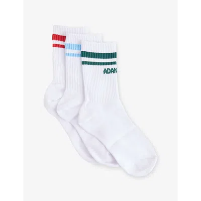 Adanola Womens  Stripe Pack Of Three Cotton-blend Sports Socks In White/multi