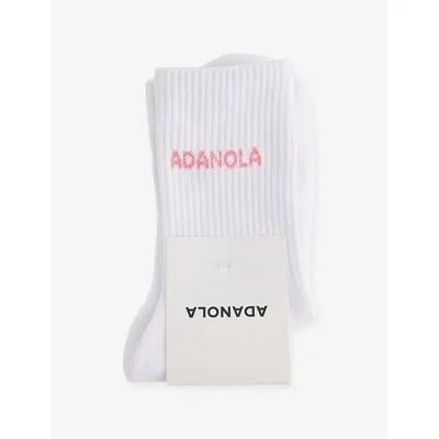 Adanola Womens White/pink Logo-print Ribbed Cotton-blend Socks In Multi