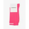 Adanola Womens White/pink Logo-print Stretch-woven Running Socks In Pink