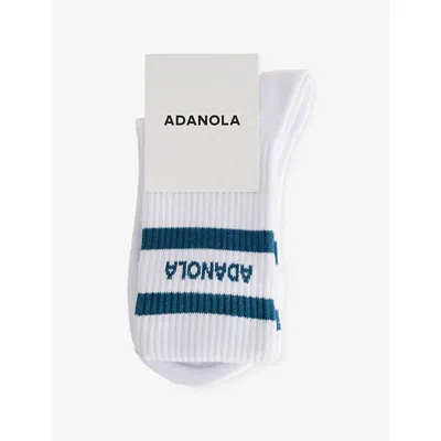 Adanola Womens White/teal Sports Stripe Cotton-blend Socks