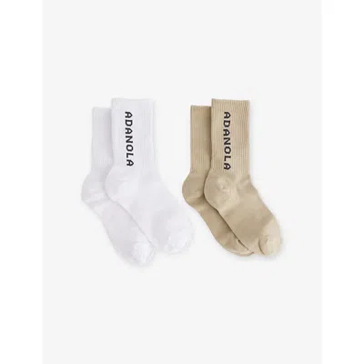 Adanola Womens Wht/chrcoal Taupe/chrcl Logo-intarsia Ribbed Pack Of Two Cotton-blend Socks In Multi