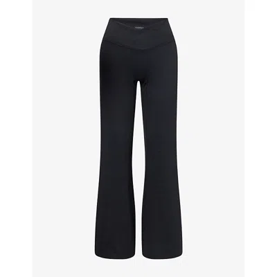 Adanola Womens Wrap-waistband Straight-leg Yoga Trousers Black Xs