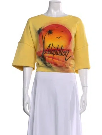 Pre-owned Adaptation Graphic Print Crew Neck Top In Yellow