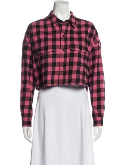 Pre-owned Adaptation Plaid Print Long Sleeve Crop Top In Pink