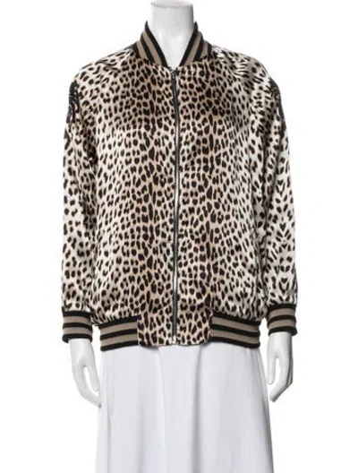 Pre-owned Adaptation Silk Animal Print Bomber Jacket In Brown