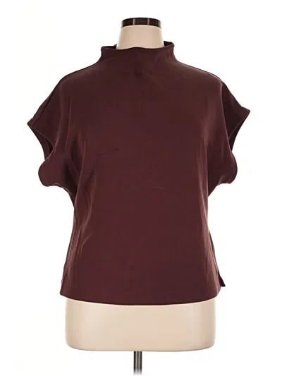 Pre-owned Aday Short Sleeve Top Burgundy Mock Neckline Tops