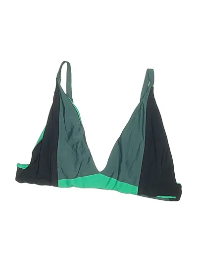 Pre-owned Aday Swimsuit Top Green Color Block Pattern Swimwear