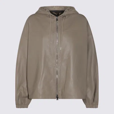 Add Beige Leather Jacket In Brown