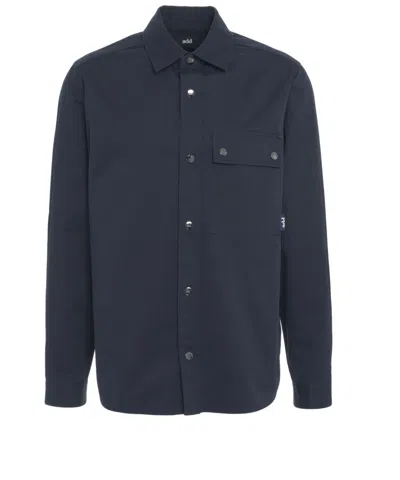 Add Blue Gabardine Overshirt With Shirt-style Collar