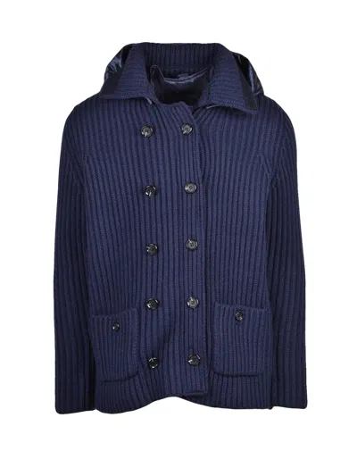 Add Blue Ribbed Double-breasted Polyamide Jacket