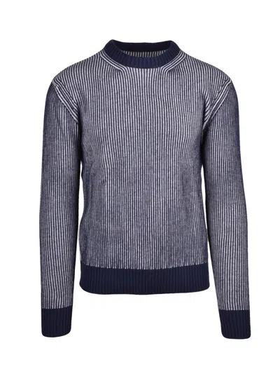 Add Crew Neck Sweater With Vertical Ribbed Pattern And Premium Blend In Blue