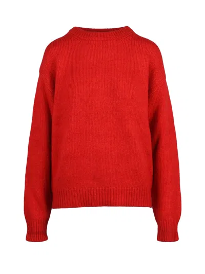 Add Crewneck Sweater With Soft Knit Texture And Ribbed Detailing In Red