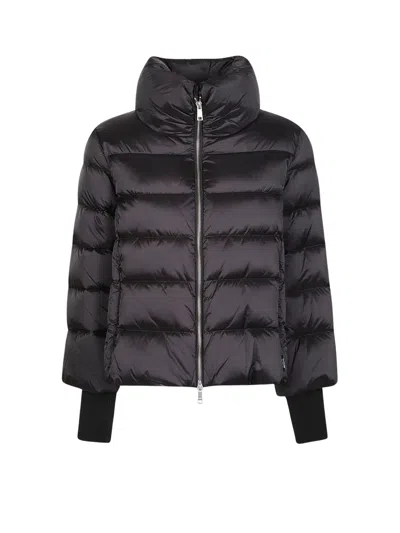 Add Cropped Glossy Nylon Down Cape With High Stand Collar In Black