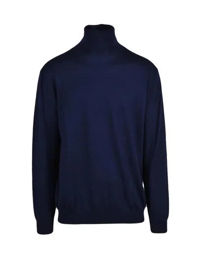 Add Deep Navy Merino Wool Turtleneck Sweater In Blue