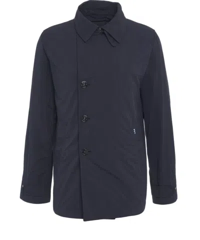 Add Double-breasted Nylon Pea Coat In Blue