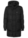 Add Long Quilted Down Jacket With Non-removable Hood In Black